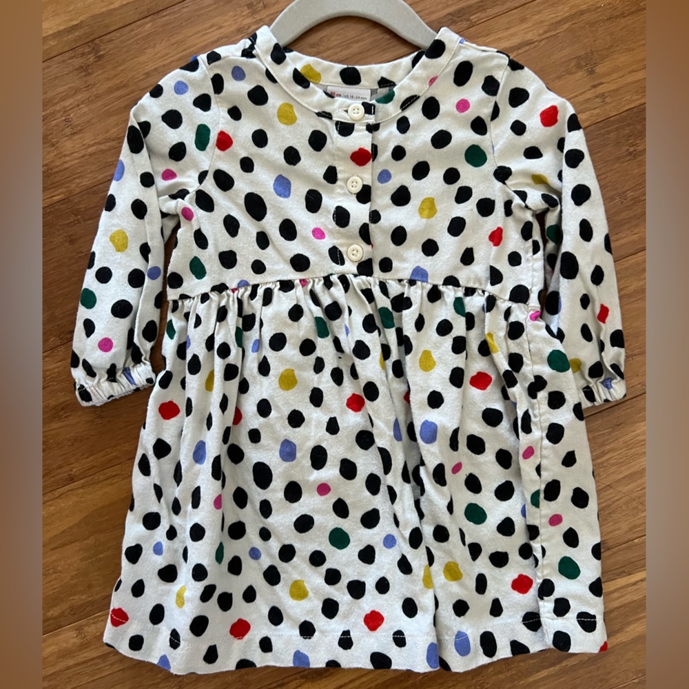 Hanna Andersson White Dress with Black Polka Dots and Multicolor Spots